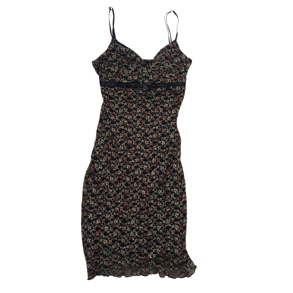 90s California Concepts Babydoll Dress Textured Mesh fairy Medium Black Floral